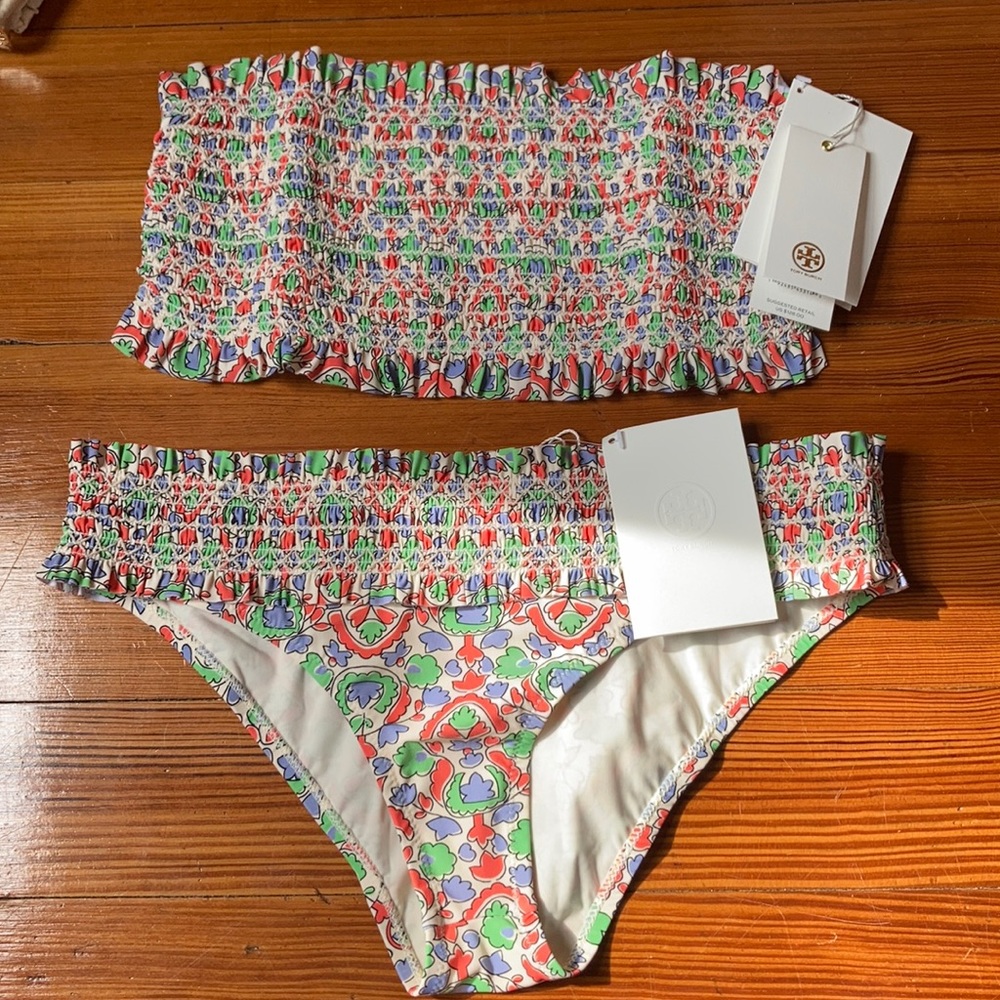 Tory Burch Floral Print Bikini in Red and Green